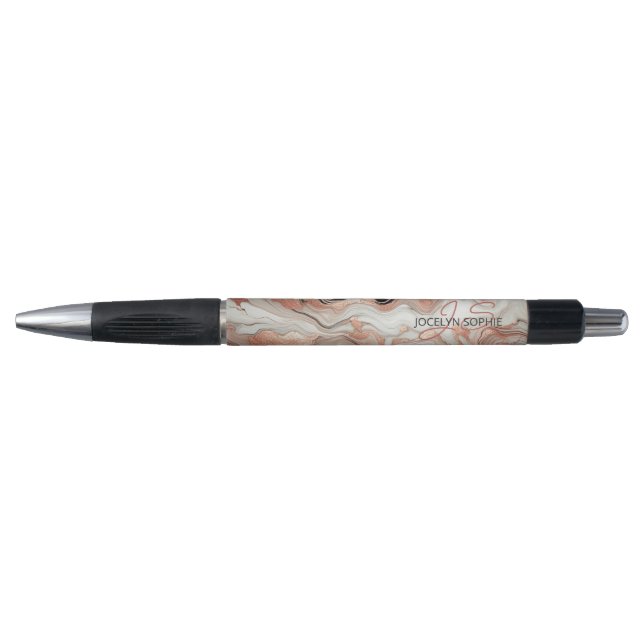 Stylo Motif d'art en marbre noir gris rose rose (Devant)