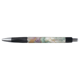 Stylo Motif d'art en marbre rouge Mauve rose vert or