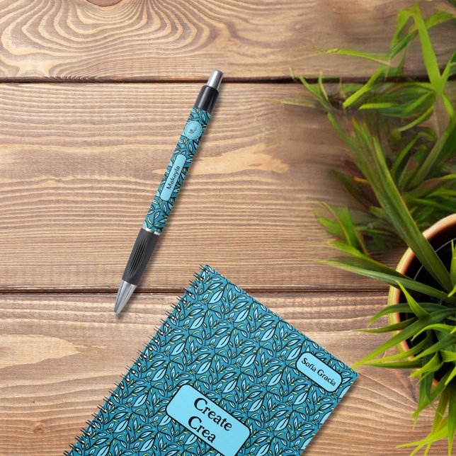 Stylo Motif de congé bleu avec nom et logo cadeau (Bilingual pen, Ideal to give to your customers & promote your business. Multilingual Project)