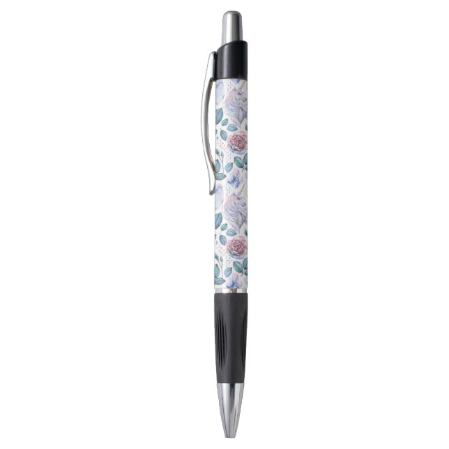 Stylo Motif de cristaux et de roses de licorne (Haut (Vertical))