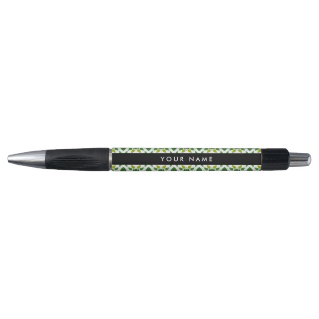 Stylo Motif de feuille, feuilles vertes, votre nom (Devant)