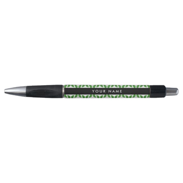 Stylo Motif de feuille, Feuilles vertes, Votre nom (Devant)