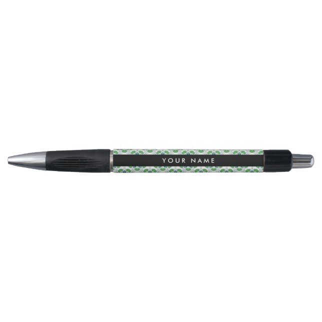 Stylo Motif de feuille, feuilles vertes, votre nom (Devant)