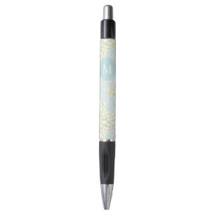Stylo Motif de floraison de vert et de menthe monogramme