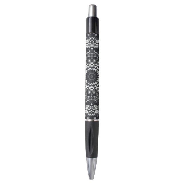 Stylo Motif de mandala monochrome noir et blanc (Devant (Vertical))