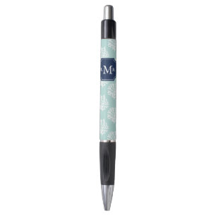 Stylo Motif de récif de corail bleu Monogramme