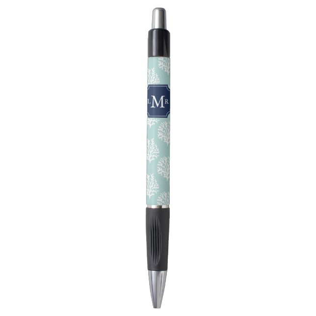 Stylo Motif de récif de corail bleu Monogramme (Devant (Vertical))