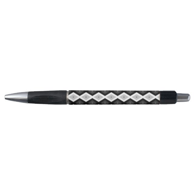 Stylo Motif diamant noir, blanc et gris (Devant)