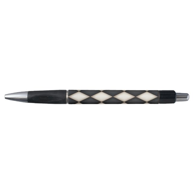 Stylo Motif du chèque diamant Arlequin noir et blanc (Devant)