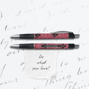 Stylo Motif élégant Art Déco Paon Rouge Noir Blanc