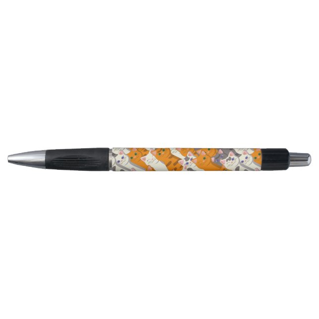 Stylo Motif en diagonale du chat noir blanc gingembre (Devant)