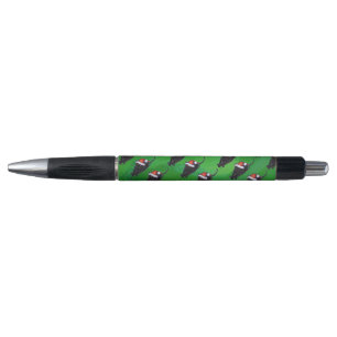 Stylo Motif Festif de chat noir sur vert