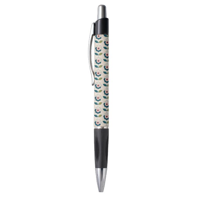 Stylo Motif floral de rétro turquoise (Haut (Vertical))