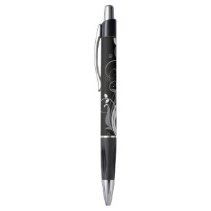 Stylo Motif floral gris sur le noir