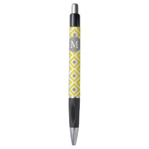 Stylo Motif jaune et gris décoré d'un monogramme d'Ika