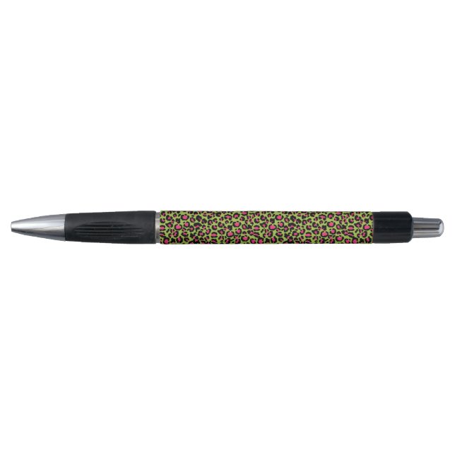 Stylo Motif léopard en framboise sur Lime Green (Devant)