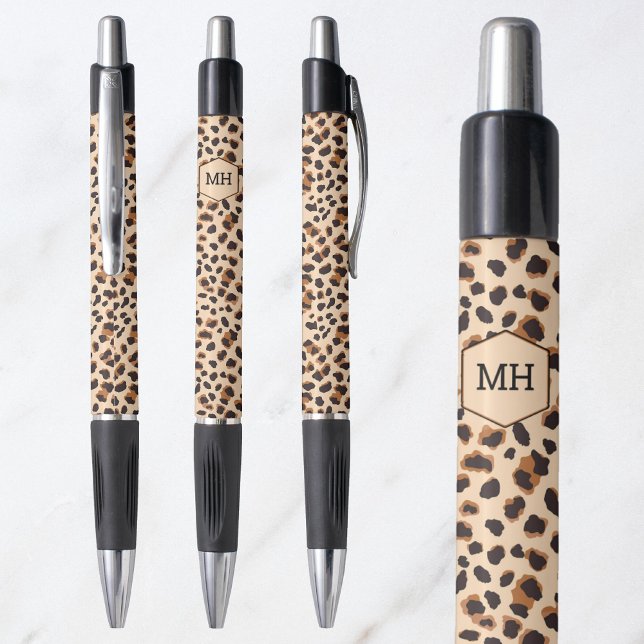 Stylo Motif léopard initiales personnalisées fille anima (Leopard Pattern Monogrammed Initials Girly Animal Pen)