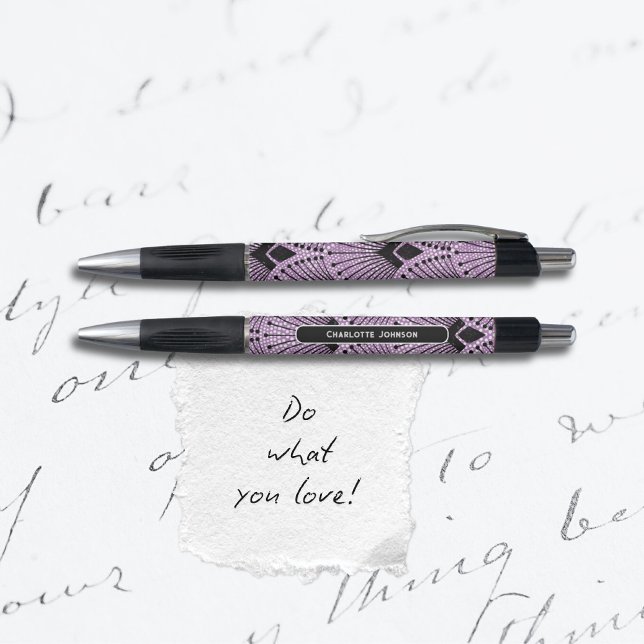 Stylo Motif Peacock Vintage Art Déco (Trendy Art Deco Purple Peacock Pattern Pen ©Susanne Sachers - Sunny Mind 🌞)
