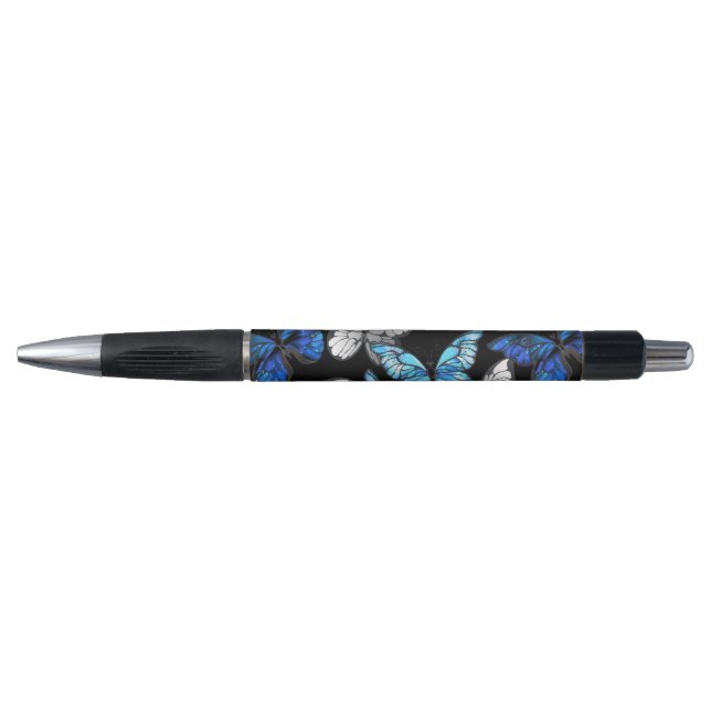 Stylo Motif sans couleur foncée avec papillons bleus Mor (Devant)