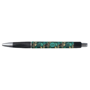 Stylo Motif turquoise bleu et or