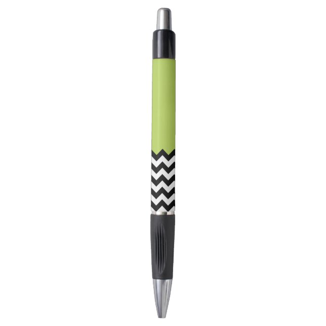 Stylo Motif Zigzag noir et blanc, Chevron, Vert (Devant (Vertical))