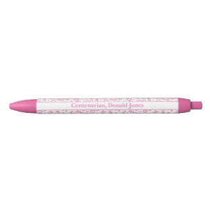 Stylo Noir 100e anniversaire Numéro d'âge Motif rose/blanc
