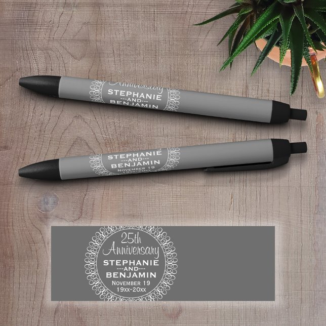 Stylo Noir 25e anniversaire du Mariage Personnalisé (Personalized writing pens)