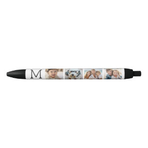 Stylo Noir 4 Collage photo avec Monogramme Initial - Blanc