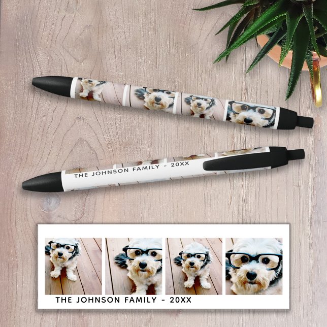 Stylo Noir 4 Photo Collage Minimaliste - Ajouter Votre Nom (Créateur téléchargé)