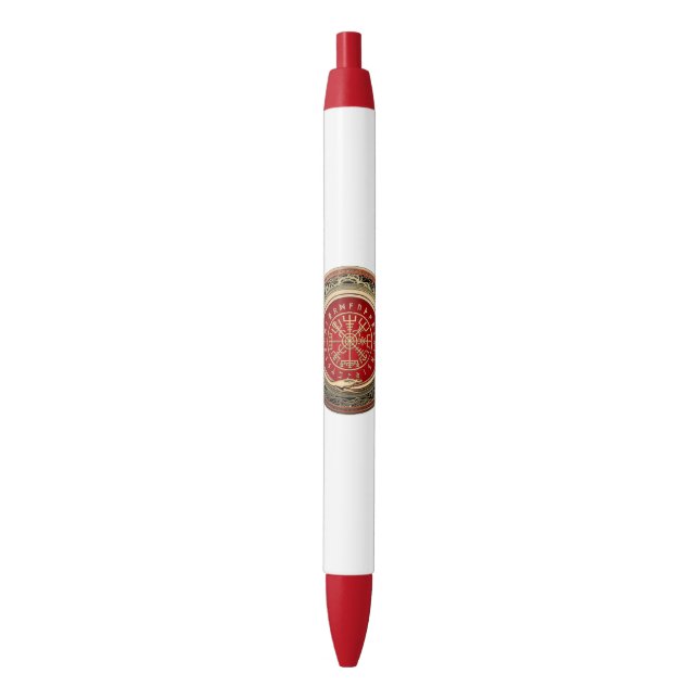 Stylo Noir [610] Vegvisir - Viking Gold Magic Runic Compass (devant Vertical)