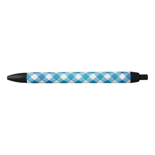 Stylo Noir à damiers Buffalo Plaid bleu et blanc (Devant)