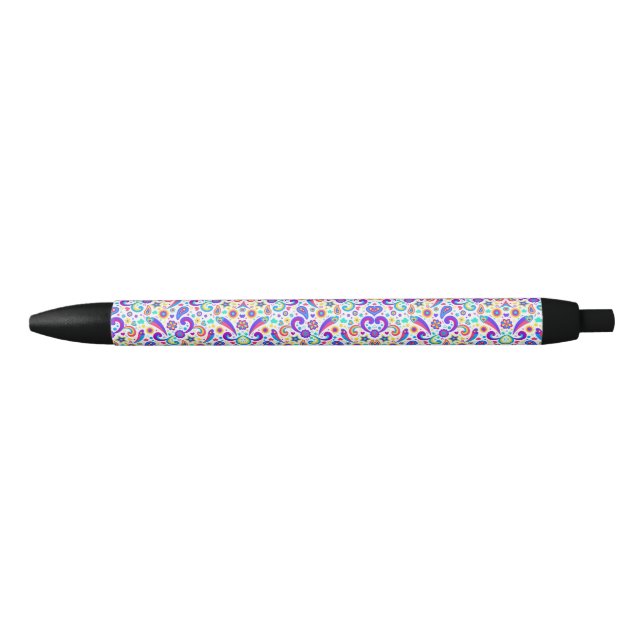 Stylo Noir A pen with a vibrant floral pattern on its barrel  (Devant)