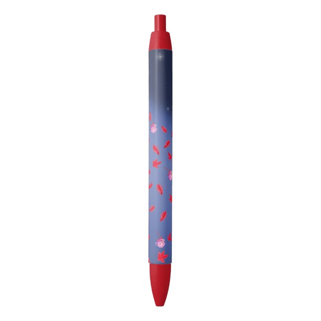Stylo Noir Abstrait lune feuilles d'automne roses (devant Vertical)