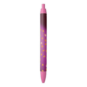 Stylo Noir Abstrait lune feuilles d'automne roses