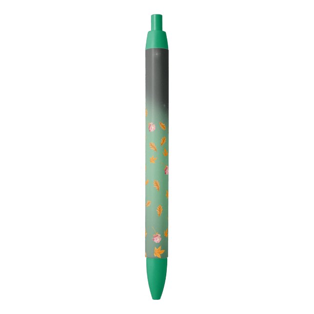Stylo Noir Abstrait lune feuilles d'automne roses (devant Vertical)
