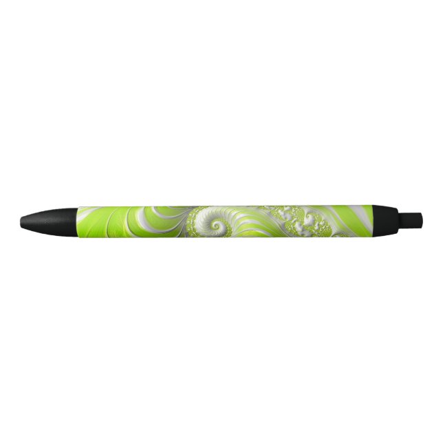 Stylo Noir Abstrait Moderne Lime Green Spiral Fractal (Devant)