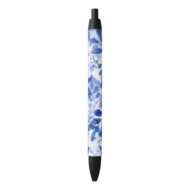 Stylo Noir Abstraits Feuilles bleu et blanc (devant Vertical)