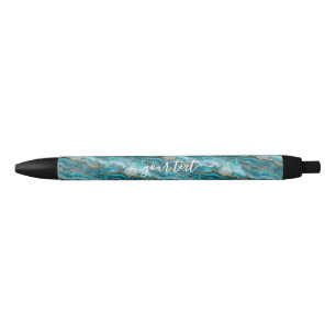 Stylo Noir Agate de Parties scintillant Turquoise et Or
