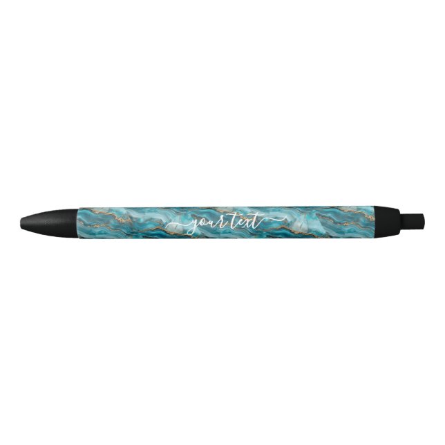 Stylo Noir Agate de Parties scintillant Turquoise et Or (Devant)