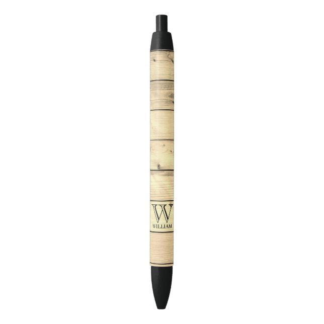 Stylo Noir Agritourisme rustique Monogramme Grain de bois (devant Vertical)
