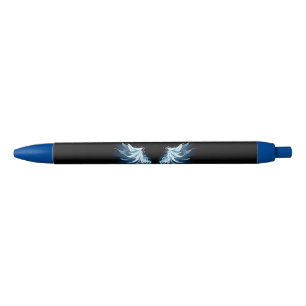 Stylo Noir Ailes d'ange bleues lumineuses sur fond noir