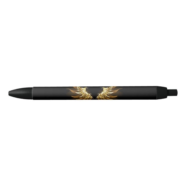 Stylo Noir Ailes d'ange dorées sur fond noir (Devant)