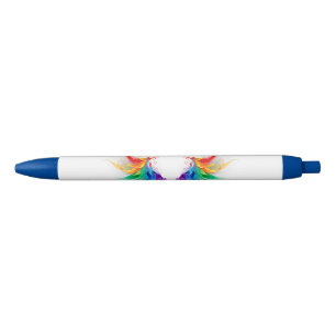 Stylo Noir Ailes fluffy arc-en-ciel