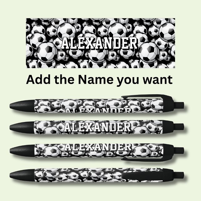 Stylo Noir Ajouter le nom de l'équipe Texte, ballons de footb (Créateur téléchargé)
