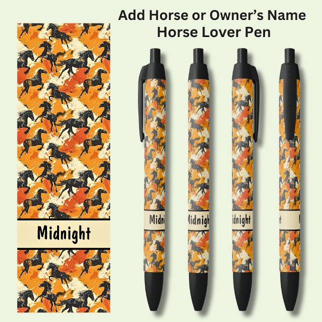 Stylo Noir Ajouter le nom du cheval ou du propriétaire, Cheva (Créateur téléchargé)
