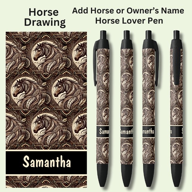 Stylo Noir Ajouter le nom du cheval ou du propriétaire, Dessi (Créateur téléchargé)
