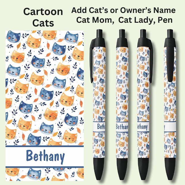 Stylo Noir Ajouter le nom du propriétaire ou du chat, Chats d (Créateur téléchargé)