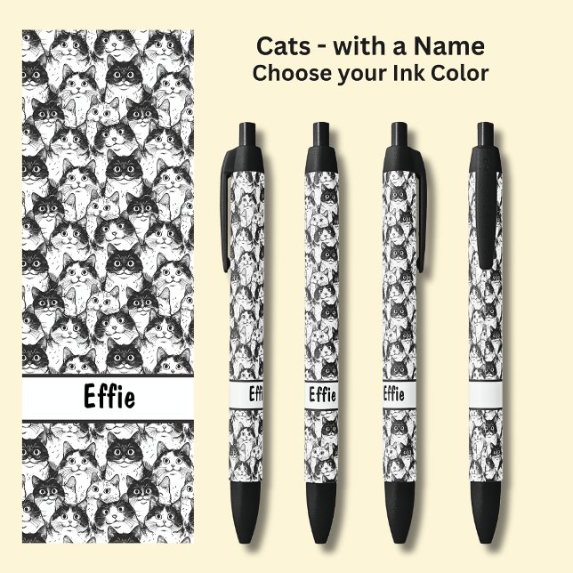 Stylo Noir Ajouter le nom du propriétaire ou du chat, illustr (Créateur téléchargé)
