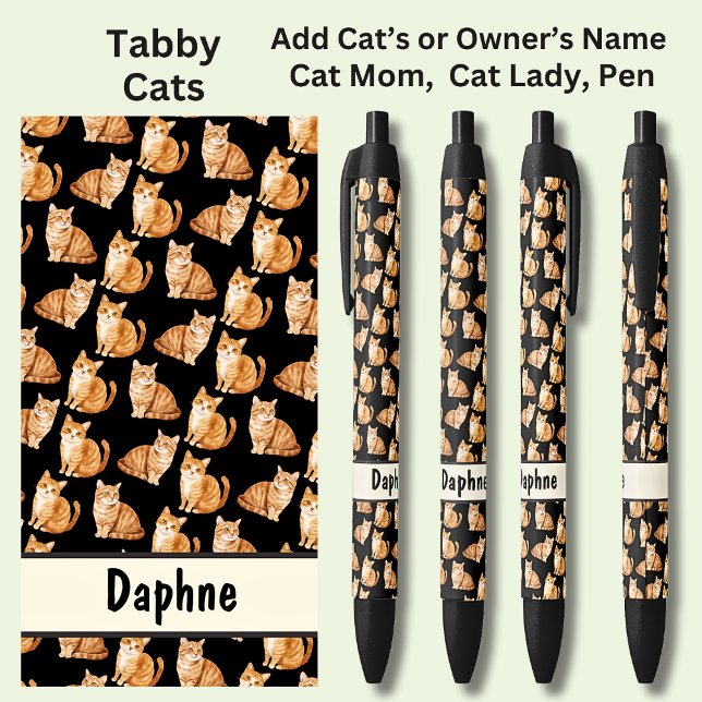 Stylo Noir Ajouter le nom du propriétaire ou du chat, Tabby C (Créateur téléchargé)