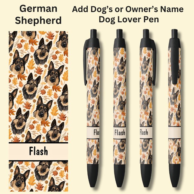 Stylo Noir Ajouter le nom du propriétaire ou du chien, berger (Créateur téléchargé)